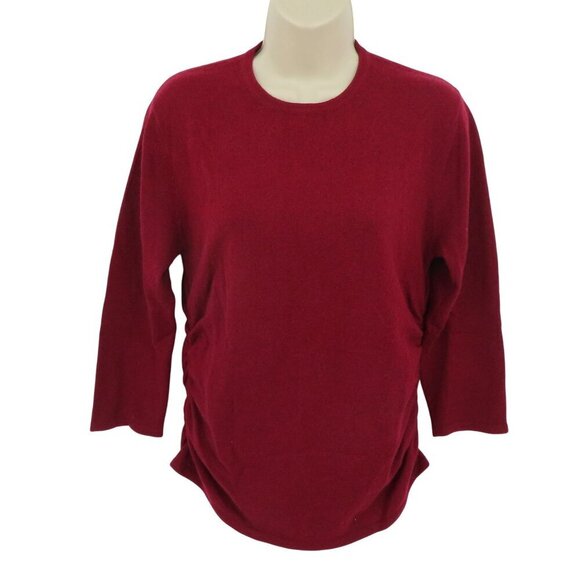 Autumn Cashmere Women Large Red Knit Pullover Sweater Ruched Sides Long Sleeve - Picture 1 of 9
